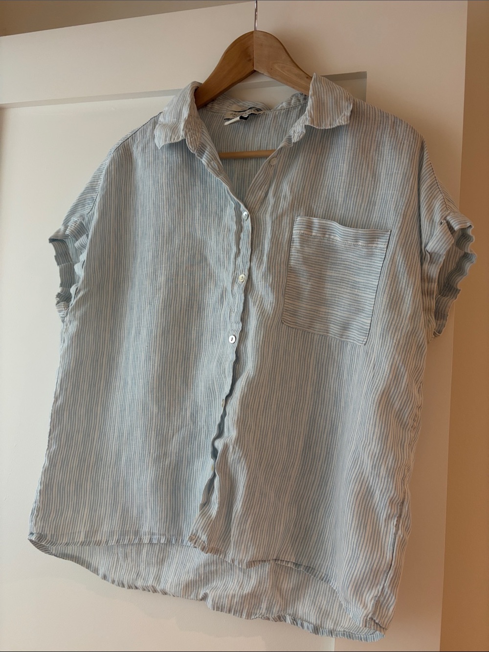 Rachel Zoe Blue and White Linen Striped Shirt